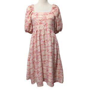 Bohme Womens Sz M Pink Floral Hannah Puff Sleeve Smocked Cottagecore Midi Dress